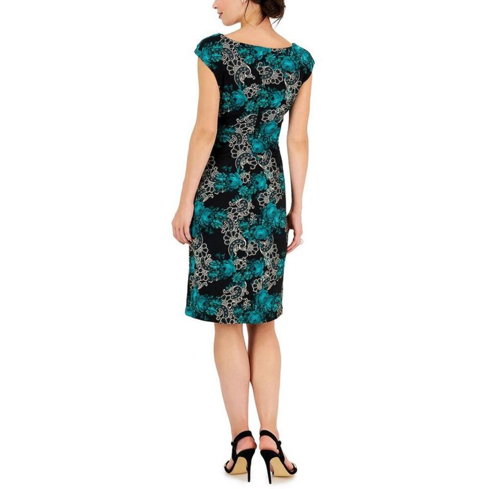 Connected Apparel Womens Green Printed Mini Cowlneck Sheath Dress NWT - Picture 2 of 2
